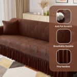 WONGS BEDDING Stretch Velvet Sofa Slipcover, Cushion Couch Cover with Skirt, Pet... - Image 5