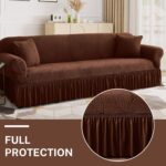 WONGS BEDDING Stretch Velvet Sofa Slipcover, Cushion Couch Cover with Skirt, Pet... - Image 7