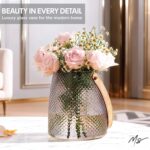 Nordic Handcrafted Crystal Glass Flower Vase with Vegan Leather Handle – Smoke G... - Image 3