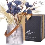 Nordic Handcrafted Crystal Glass Flower Vase with Vegan Leather Handle – Smoke G... - Image 4