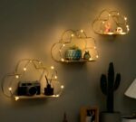 Golden Cloud Shape Floating Shelves with LED Lights Wall Decor,Gold Metal Wire a... - Image 4