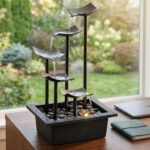 14" Indoor Tabletop Fountain, 5-Tier Modern Waterfall with LED Light and Natural... - Image 4