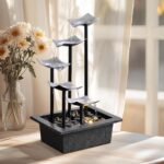 14" Indoor Tabletop Fountain, 5-Tier Modern Waterfall with LED Light and Natural... - Image 6