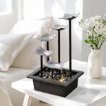 14" Indoor Tabletop Fountain, 5-Tier Modern Waterfall with LED Light and Natural... - Image 7