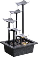 14" Indoor Tabletop Fountain, 5-Tier Modern Waterfall with LED Light and Natural... - Image 8