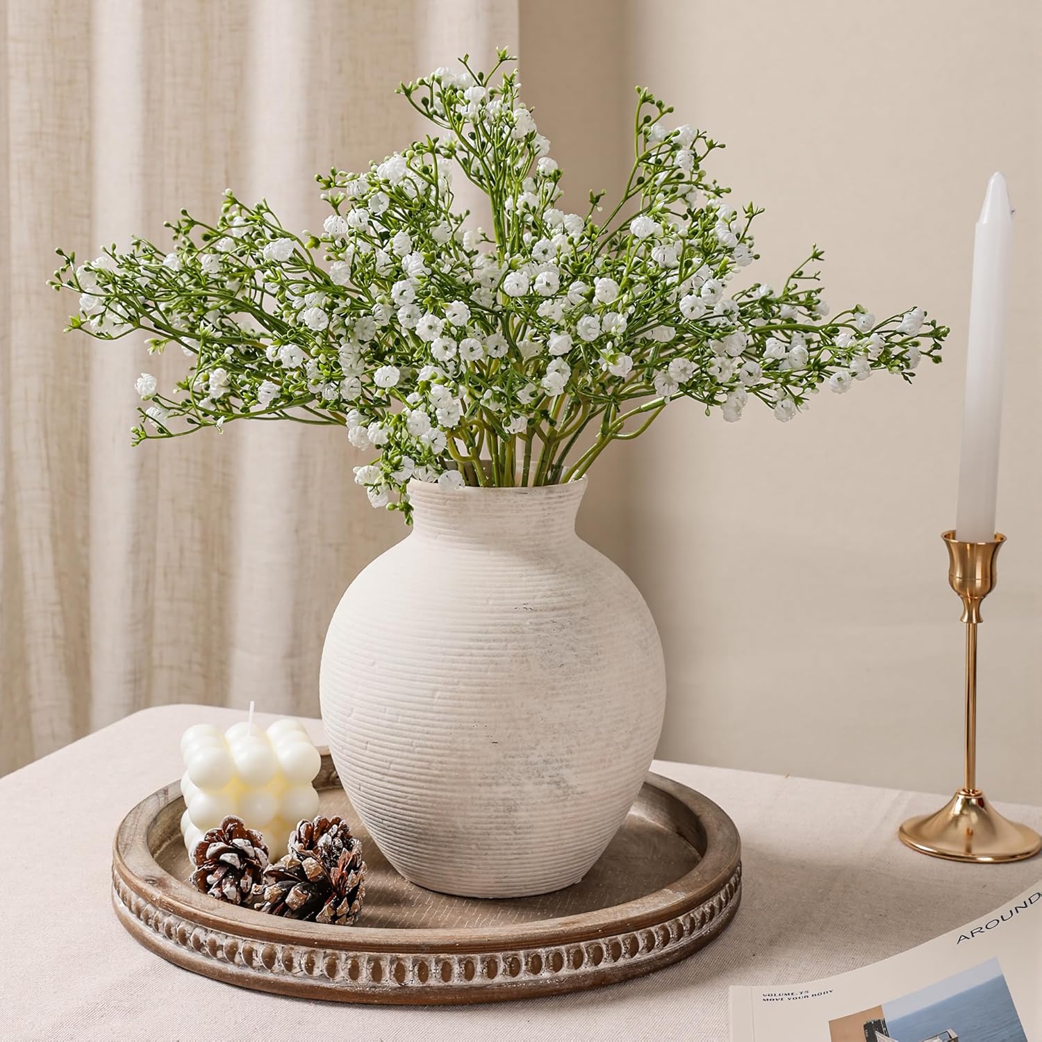 Ceramic Flower Vase Home Decor, 7.4 in Farmhouse Table Vases Rustic Vintage Livi... - Image 4