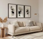 3Pcs Modern Abstract Floral Canvas Wall Art Minimalist Neutral Beige And Black F... - Image 5