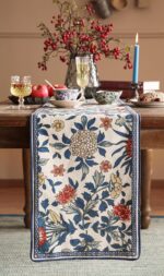 patdrea Designer Blue Cottage Rustic Floral Patterned Linen Table Runner 87 Inch... - Image 7