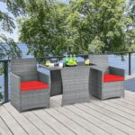 Tangkula 3 Pieces Patio Dining Set, Patiojoy Space-Saving PE Rattan Bistro Set w... - Image 3