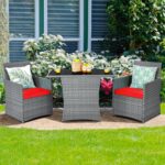 Tangkula 3 Pieces Patio Dining Set, Patiojoy Space-Saving PE Rattan Bistro Set w... - Image 4