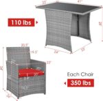 Tangkula 3 Pieces Patio Dining Set, Patiojoy Space-Saving PE Rattan Bistro Set w... - Image 6