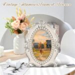 Vintage Picture Frames 5x7 - Silver Metal Oval Photo Frame with Pearl & Crystal ... - Image 3