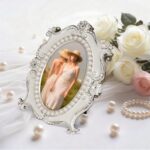 Vintage Picture Frames 5x7 - Silver Metal Oval Photo Frame with Pearl & Crystal ... - Image 6
