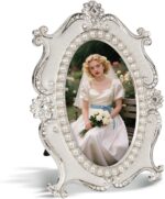 Vintage Picture Frames 5x7 - Silver Metal Oval Photo Frame with Pearl & Crystal ... - Image 7