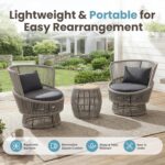 3 Piece Premium Outdoor Patio Furniture Set, Swivel Wicker Bistro Set with 2 Rot... - Image 4