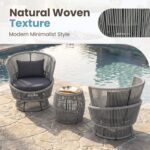 3 Piece Premium Outdoor Patio Furniture Set, Swivel Wicker Bistro Set with 2 Rot... - Image 7