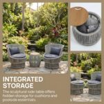 3 Piece Premium Outdoor Patio Furniture Set, Swivel Wicker Bistro Set with 2 Rot... - Image 9