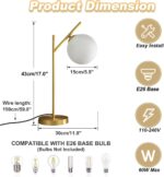 Globe Table Lamp Set of 2, Brass Glass Globe Desk Lamp with Milky White Glass Sh... - Image 3