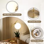 Globe Table Lamp Set of 2, Brass Glass Globe Desk Lamp with Milky White Glass Sh... - Image 4
