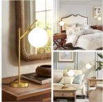 Globe Table Lamp Set of 2, Brass Glass Globe Desk Lamp with Milky White Glass Sh... - Image 5