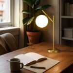 Globe Table Lamp Set of 2, Brass Glass Globe Desk Lamp with Milky White Glass Sh... - Image 6