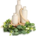 Geelin 6 Pcs Boho Rustic Table Centerpieces, 3 Modern Ceramic Vases, Wooden Slic... - Image 3