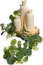 Geelin 6 Pcs Boho Rustic Table Centerpieces, 3 Modern Ceramic Vases, Wooden Slic... - Image 9