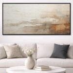 Oversized Abstract Canvas Black Framed Wall Decor - Large Beige Elegant Wall Art... - Image 6
