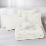 JOLLYVOGUE Ivory King Size Comforter Sets 7 Pieces, Pintuck Bed in a Bag Comfort... - Image 5