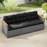 Tangkula 3-Seat Patio Wicker Couch Sofa, Outdoor 3 Seater Rattan Furniture Set w... - Image 3