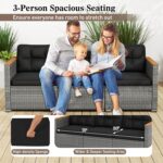 Tangkula 3-Seat Patio Wicker Couch Sofa, Outdoor 3 Seater Rattan Furniture Set w... - Image 6