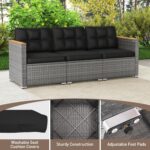 Tangkula 3-Seat Patio Wicker Couch Sofa, Outdoor 3 Seater Rattan Furniture Set w... - Image 7