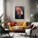 Framed Canvas Wall Art Beautiful Woman With Colorful Flowers, White Flowers Head... - Image 3