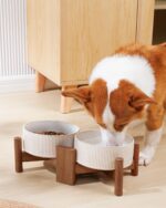 Getstar Ceramic Dog Bowls Set with Acacia Wood Stand, 3.5 Cups Pet Bowls Set of ... - Image 6