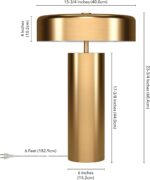 Henn&Hart 23.75" Mid-Century Modern 1-Light Table Lamp with Gold Metal Drum Shad... - Image 7