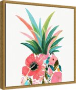 Amanti Art Framed Canvas Wall Art 16x16 Pina Colada (Floral Pineapple) by Eva Wa... - Image 3