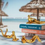 Gold Home Decor Thinker Reading Women Statue for Living Room, Modern Shelf Decor... - Image 3