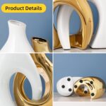 White and Gold Vases, Set of 2 vases Flowers, Pretty Vase Home Decor Boho, Hollo... - Image 4