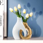 White and Gold Vases, Set of 2 vases Flowers, Pretty Vase Home Decor Boho, Hollo... - Image 5