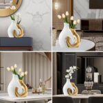 White and Gold Vases, Set of 2 vases Flowers, Pretty Vase Home Decor Boho, Hollo... - Image 6