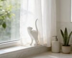 White Cat Statue Modern Abstract, Home Office Shelf Decor, 7-Inch Vibrant Assort... - Image 8