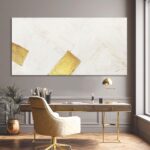 YJYart White Canvas Wall Art,Textured Oil Paintings,Gold Wall Decor for Living R... - Image 3
