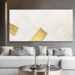 YJYart White Canvas Wall Art,Textured Oil Paintings,Gold Wall Decor for Living R... - Image 6
