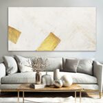 YJYart White Canvas Wall Art,Textured Oil Paintings,Gold Wall Decor for Living R... - Image 7