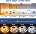 White LED Strip Lights 82ft 24V Dimmable 3000K-6000K LED Tape Rope Light with Re... - Image 3