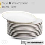 BTaT- White Porcelain Dinner Plates, Set of 12, 10.5" Gold Rimmed, Classic Style... - Image 5
