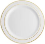 Munfix 200 Gold Plastic Plates Set, 100 Pcs 10 Inch White Dinner and 100 Pcs 7 I... - Image 3