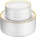 Munfix 200 Gold Plastic Plates Set, 100 Pcs 10 Inch White Dinner and 100 Pcs 7 I... - Image 5