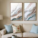 QTESPEII Large Framed Wall Art Set of 2 Abstract Wave Texture Canvas Prints Pain... - Image 6