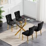 SSLine Modern 5-Piece Gold Glass Dining Table Set for 4 Luxury Rectangle Glass K... - Image 3